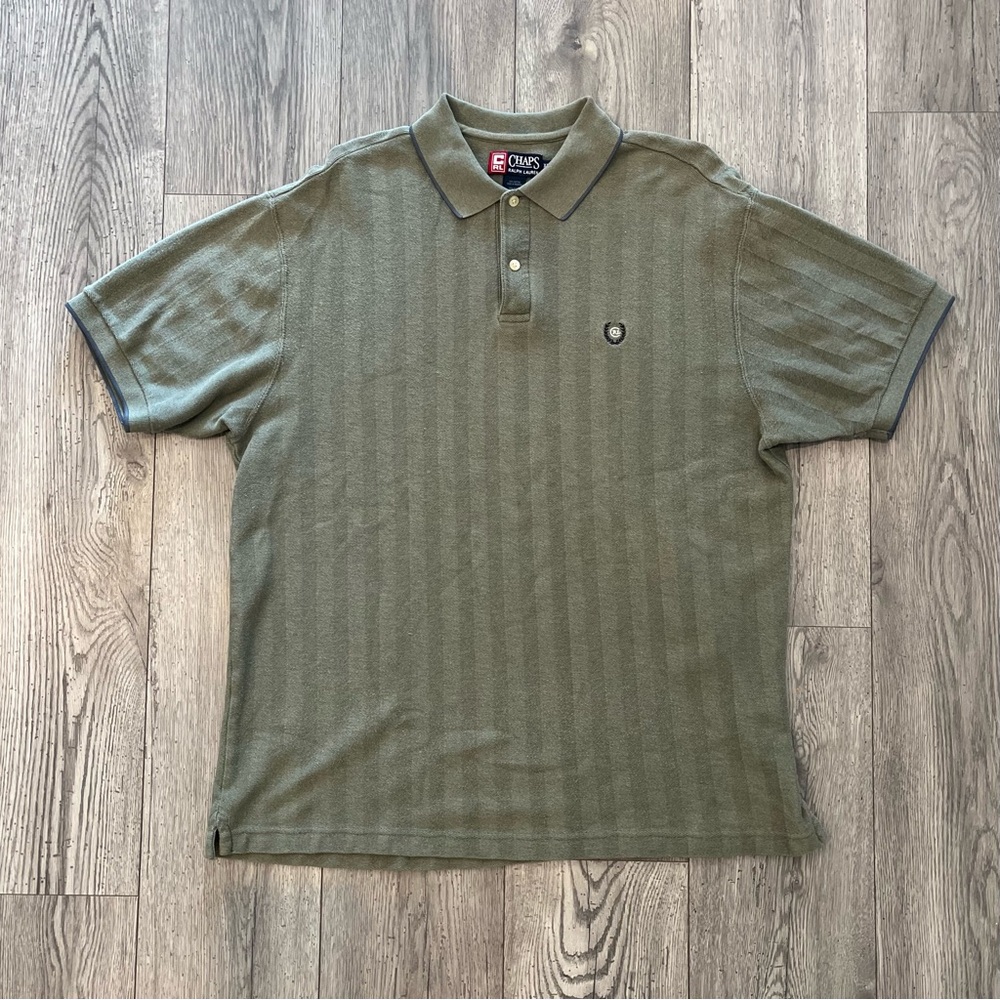 Chaps Ralph Lauren Men’s Short Sleeve Polo Green Stripe XL Cotton Preppy Casual